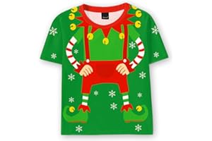 Remimi Kids Christmas Shirts Cute Print Short Sleeve Holiday Funny Xams Tops 5-14 Years