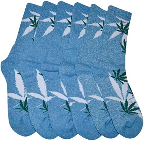 Marijuana Weed Pot Leaf Socks Crew Length, Cotton, One Size, 3 Pairs (Blue/White&amp;Green)