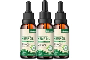 RIRYWONY HEALTH (3-Pack) High Potency Hemp Oil Organic - 25,000 Maximum Strength Hemp Drops- Hemp Oils Extract with Vegan, Natural Hemp Supplements for Aldult - Natural Grown in USA - C02 Extraction, Non-GMO