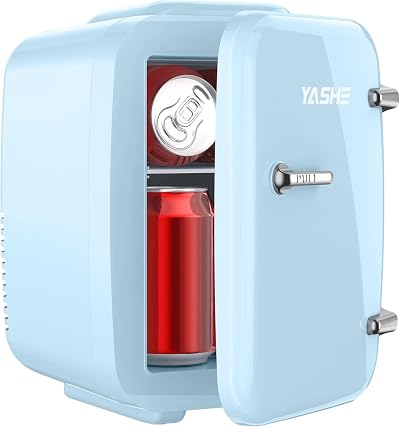 YASHE Mini Fridge 4L 6 Cans, AC/DC Thermoelectric Cooler Warmer Blue