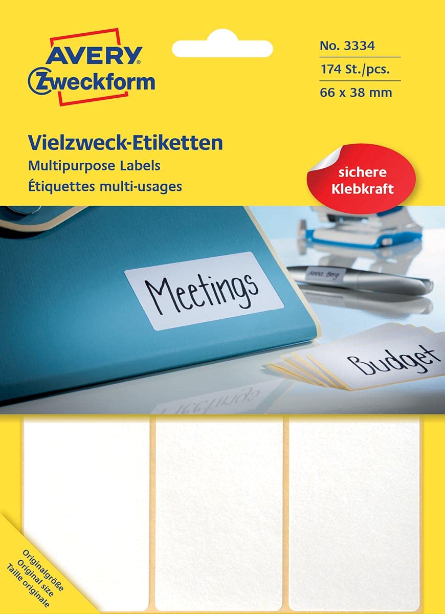 Avery Zweckform 3334 Multi-Purpose Labels 29 Sheets 174 Labels 66 x 38 mm White — image 1