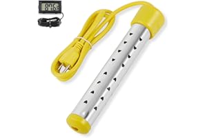 FUNTELL Immersion Water Heater with Digital LCD Thermometer, 1500W Portable Immersion Heater with Stainless Steel Guard Anti-scalding Submersible Water Heater for Inflatable Swimming Pool, Bathtub