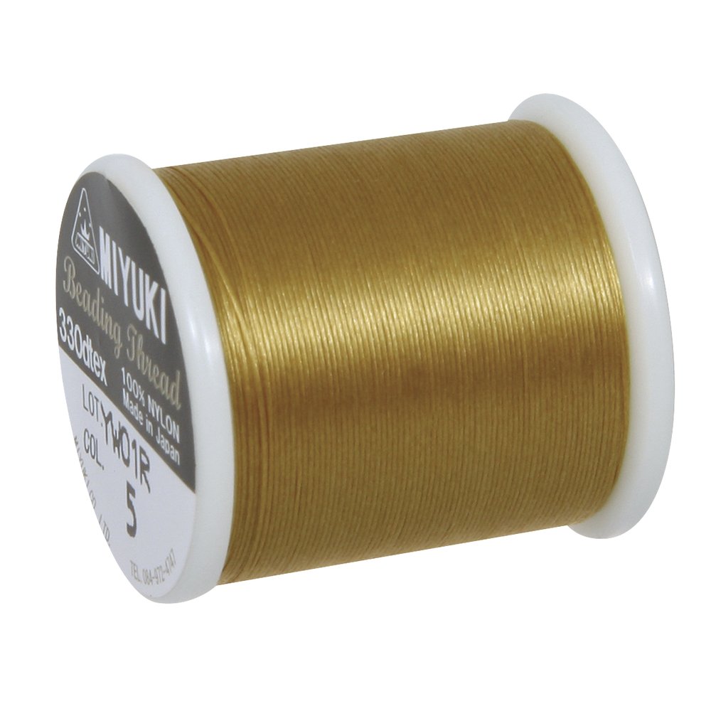 Rayher Beading Thread for Seed Beads with a Diameter of 0.27mm, Fine Nylon String for Jewellery Making, gold, 50m, 89300616