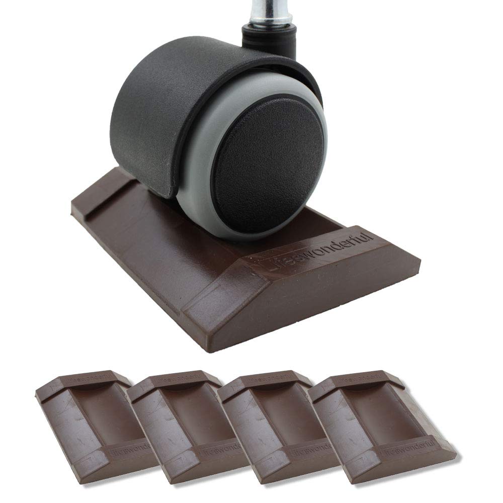 Lifeswonderful - 4X Brown Rubber Castor Cups - Non Slip - Protect Your Floors & Prevent Wheeled Furniture & Divan Beds from Rolling