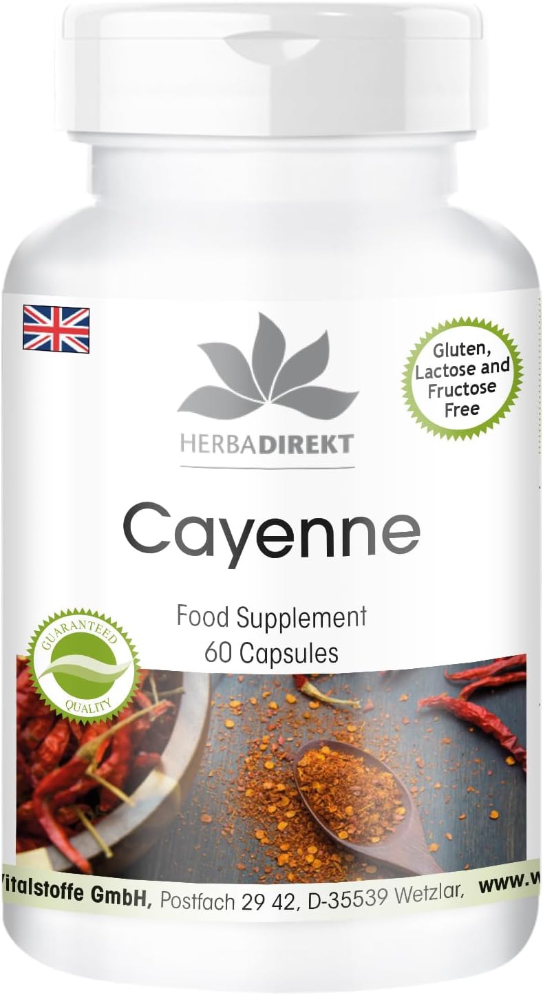 Herba Direkt Cayenne Pepper Capsules 60 Vegan Capsaicin - German Quality