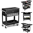 ERGOMASTER Utility Service Cart Tool on Wheels Heavy Duty Metal 4 Tiers Shelves with Drawers Tool Storage Organizer for Warehouse,Garage and Workshop