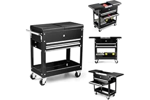 ERGOMASTER Utility Service Cart Tool on Wheels Heavy Duty Metal 4 Tiers Shelves with Drawers Tool Storage Organizer for Warehouse,Garage and Workshop