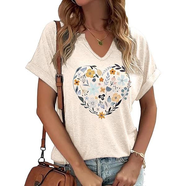 PUCKOLITY Vintage Poppy Flower V Neck Shirt for Women Poppy Flower