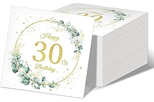 YYBD 40 Pack Happy Birthday Napkins 30th Birthday Napkin Green Eucalyptus Serviettes Napkins Disposable Paper Lunch Napkin Sp