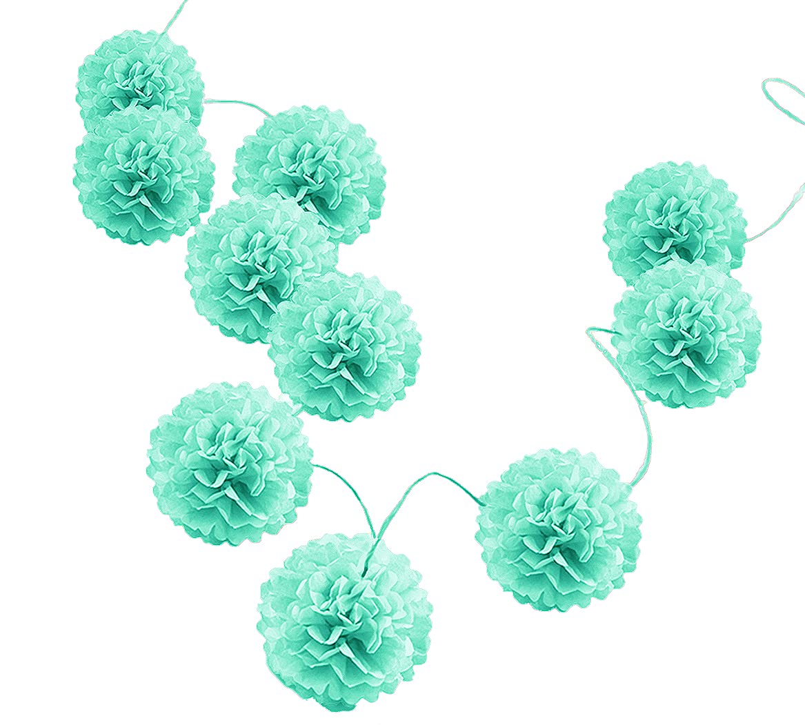 Pack of 10 Tissue Paper Flower Ball Pom pom Party Decoration Indoor Outdoor 6" 8" 10" 12" 14" (Mint Green, 10")