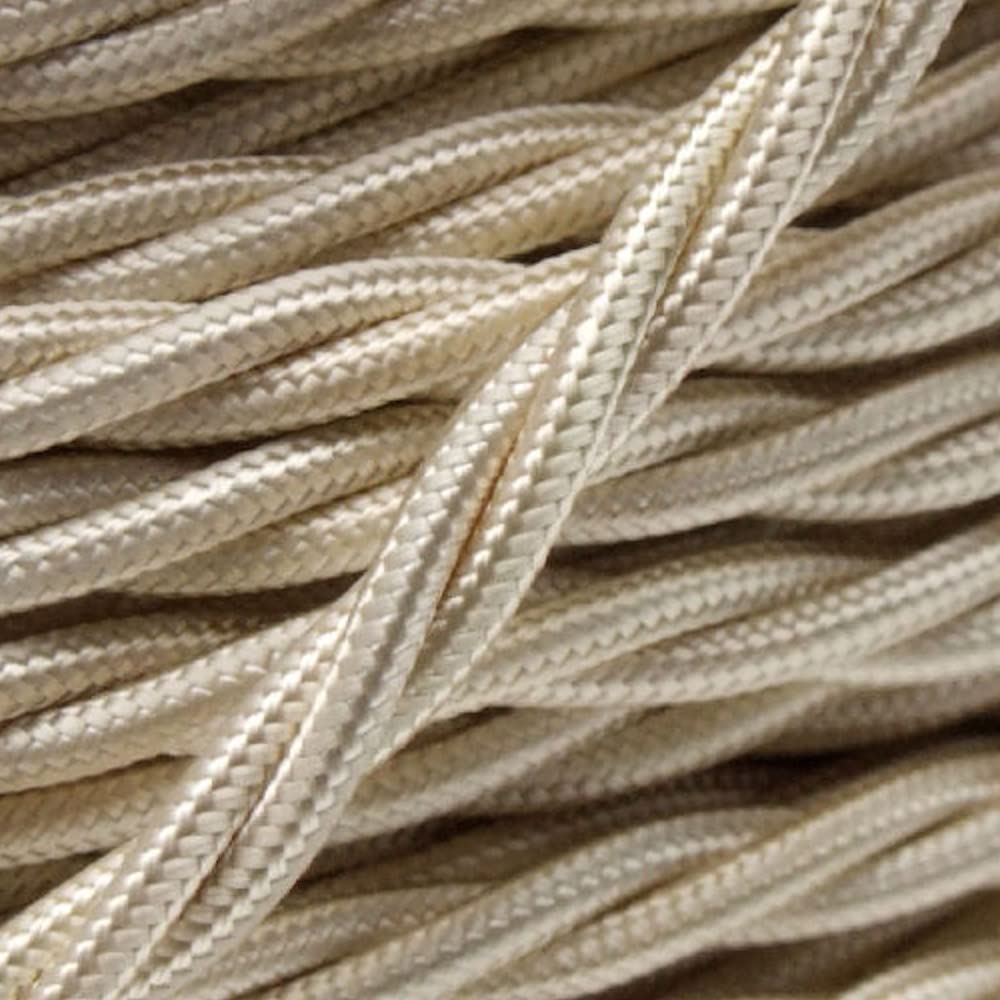 Art Deco Emporium PRE-CUT 3 Meter Length Vintage Styled British Classic Ivory Cream Coloured Cloth Covered Braided Twist Flex - Electric Cable 3 Core; Electrical Wire 6Amp; Lighting Flex 0.75mm