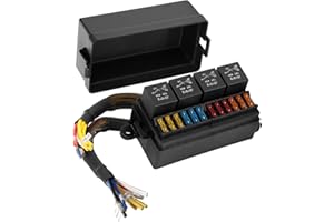 Fuse and Relay Box Safego 12V Pre-Wired Fuse Block with 4 Relays and 12 Way ATC/ATO Fuses Sealed with Relay Panel for Univers