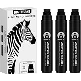 BIGTHUMB 3 Pcs Black Jumbo Permanent Markers: 15mm Wide Tip Thick Acrylic Paint Pen Large Calligraphy Marker for Rock Painting, Poster, Sign, Canvas, Glass, Wood, Ceramic
