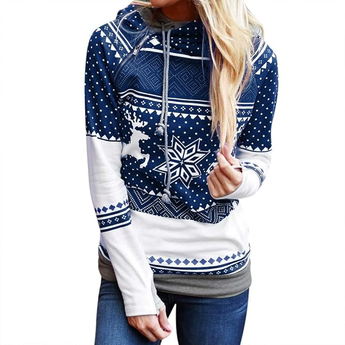 MRULIC Damen Weihnachten Sweatshirt Weihnachtsmann Muster lässig Langarm Tops Kapuzenpulli Bluse Crop Tops Xmasshirt Herbst W