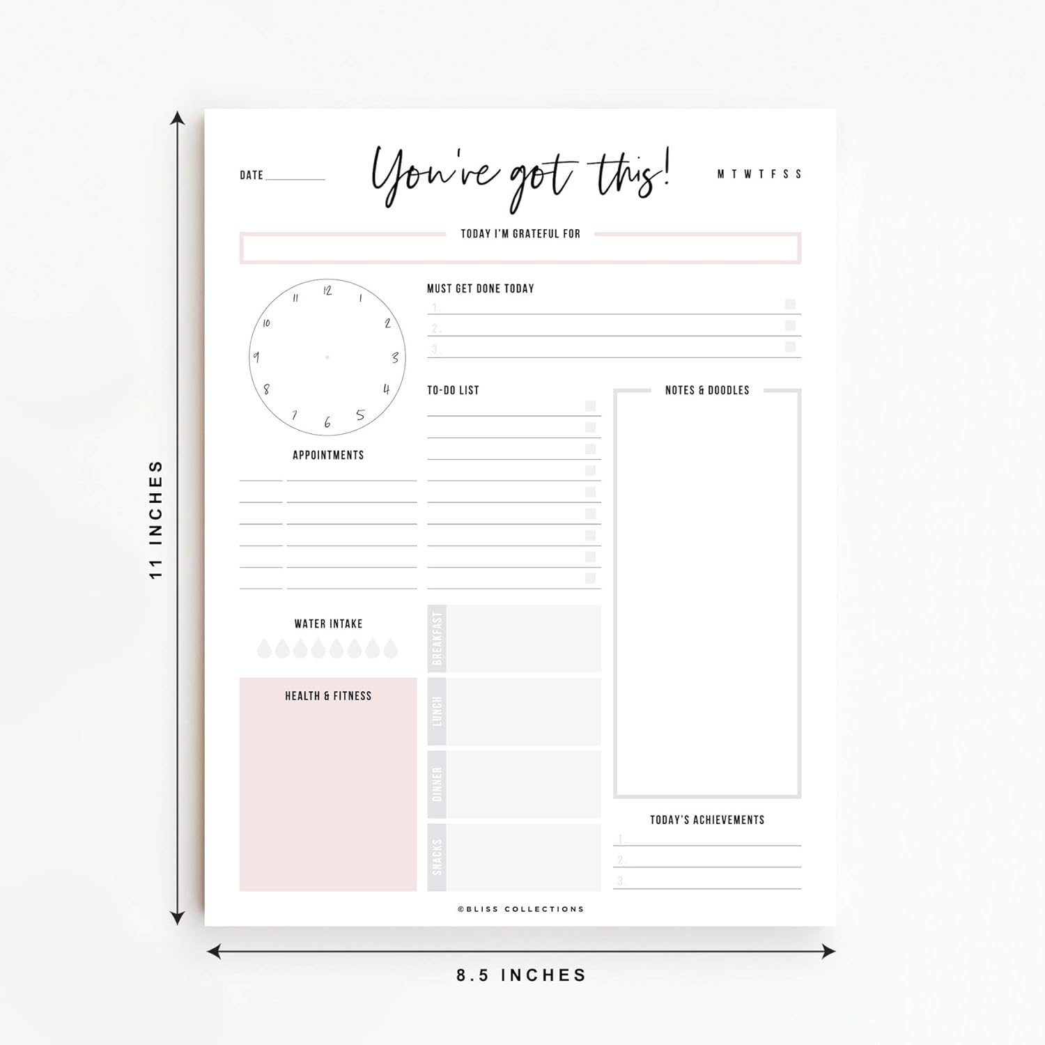 Bliss Collections Daily Planner with 50 Undated 8.5 x 11 Tear-Off Sheets - You've Got This Calendar, Organizer, Scheduler, Productivity Tracker for Organizing Goals, Tasks, Ideas, Notes, To Do Lists: Kitchen & Dining
