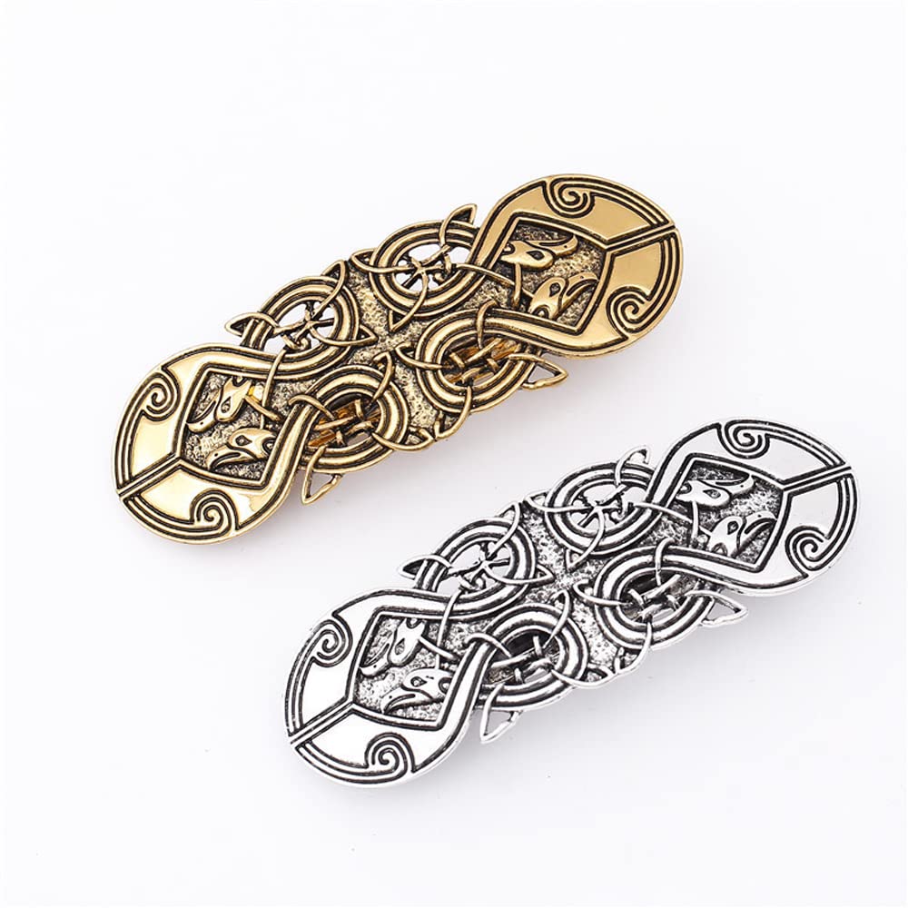 JKJF 2 Pcs Celtic Knot Barrette Vintage Hair Barrettes Medieval Hairpin Metal French Hair Clips Engraved Headwear Hair Pins for Women Girls - Gold Silver Style 6