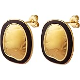 House of Hunter Hammered Gold & Maroon Oval Statement Earrings – Bold Lightweight Fashion Jewelry for Women