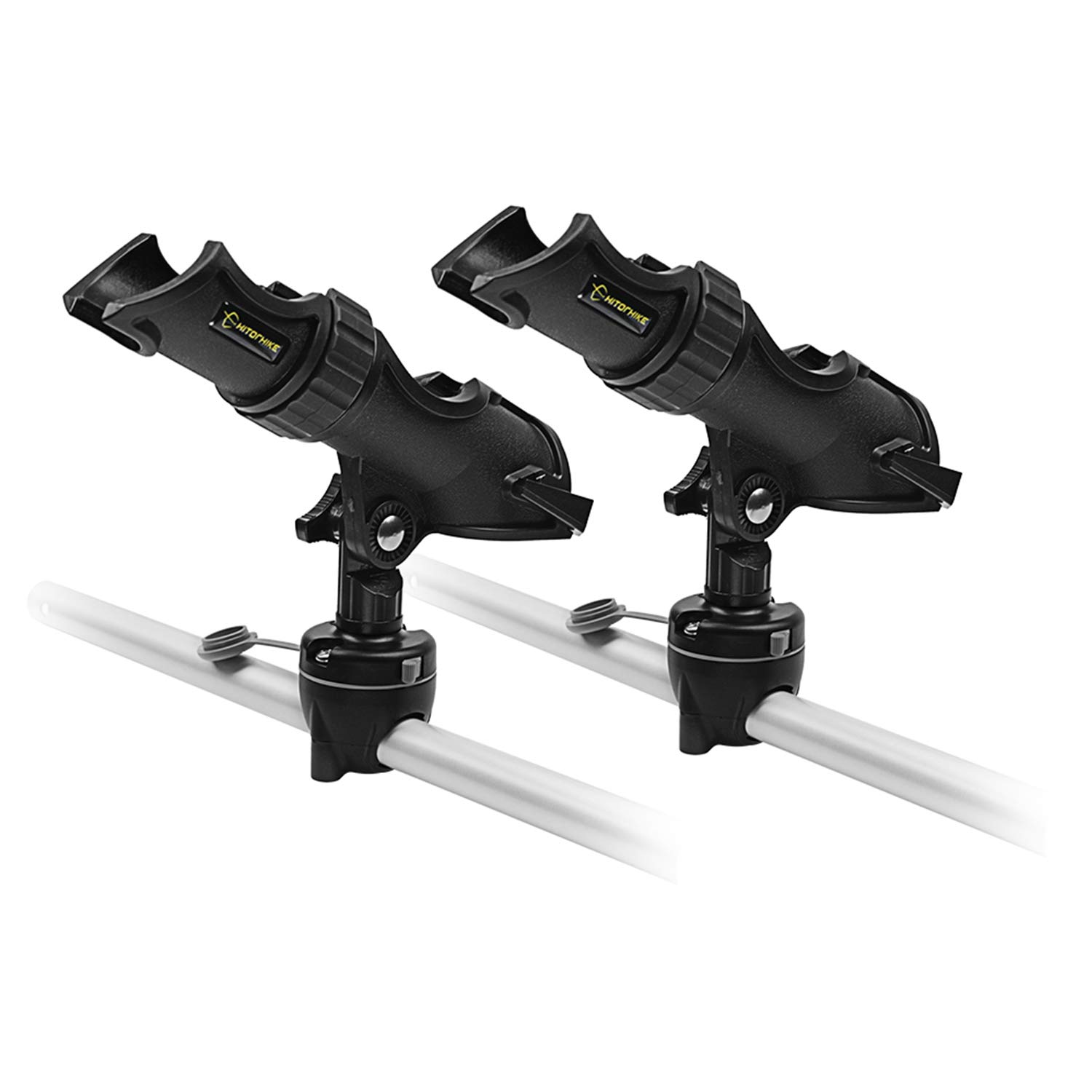Hitorhike Fishing Rod Holder Universal Fit Kit with Mount Allows for 360-degree Adjustment Kayak Fishing Boat Powerlock Rod Holder (Fishing Rod Holder x2+Basic Mount x2)