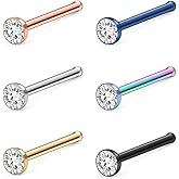Ruifan 6PCS 18G Mix Color 316L Surgical Steel Jeweled Clear Diamond CZ Nose Stud Rings Bone Pin Piercing Jewelry 1.5mm 2mm 2.5mm 3mm