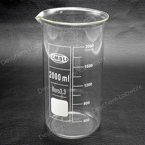 Deschem 2000mL Glass Beaker 2L Tall Form,Laboratory Chemical Borosilicate Glassware