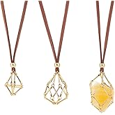 UNICRAFTALE 3Pcs 3 Sizes Adjustable Crystal Necklace Holder Empty Stone Holder Faux Suede Cord Necklace with Golden Empty Crystal Cage Brass Macrame Pouch for DIY Pendant Necklaces Making