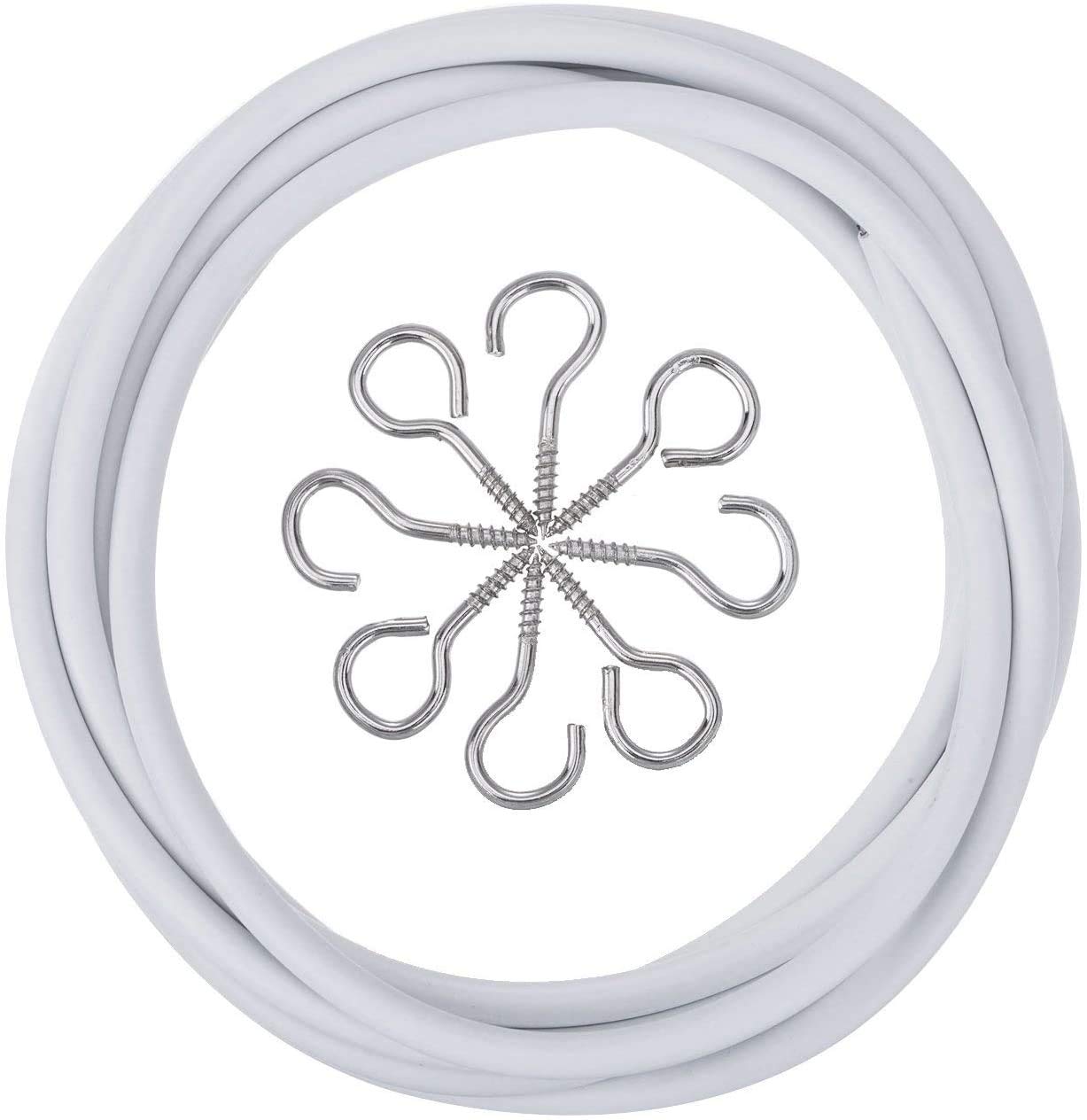 PISHI Curtain Wire Net Cord Cable For Multi-Purpose Voile with Hooks and Eyes, 4 Meter (4 Eyes and 4 Hooks)