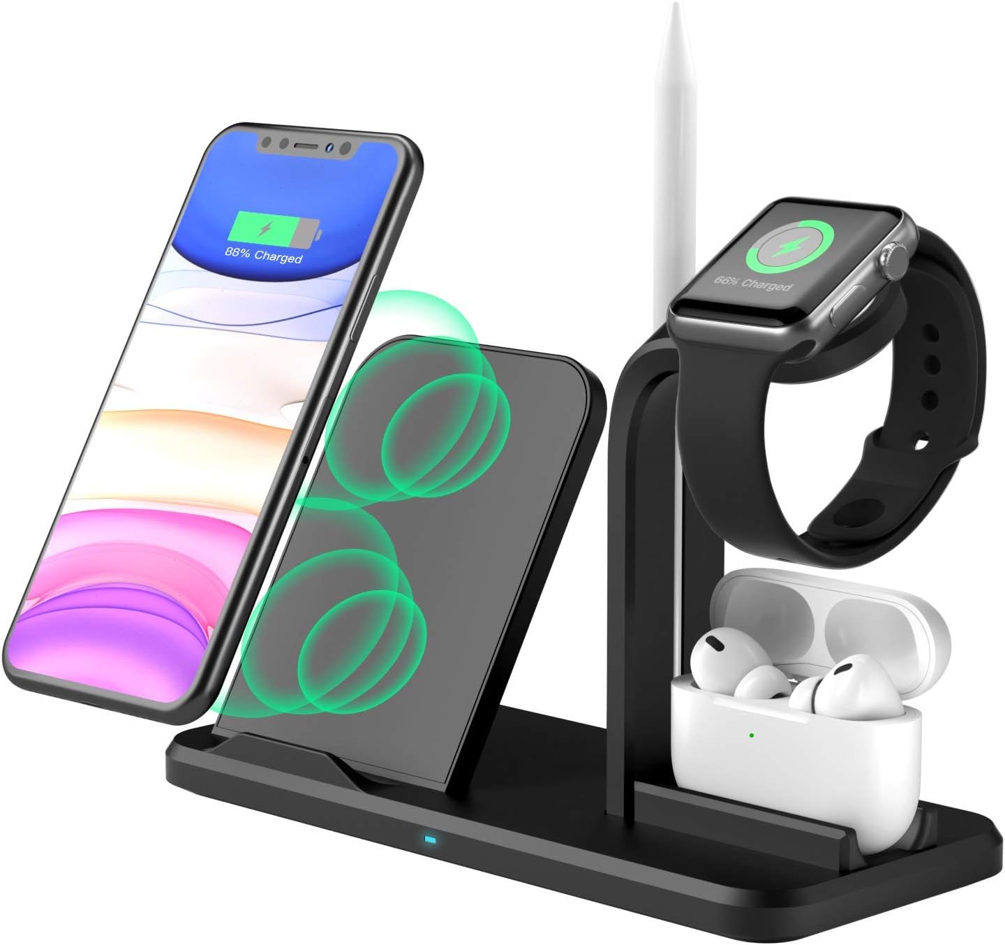 Wireless Charging Station, Earteana 4 in 1 Wireless Charger for Apple Watch SE/6/5 4/3/2/1, Airpods & Pencil, Fast Charging Stand for iPhone 12/11/11pro/11pro Max/X/XS/XR/Xs Max
