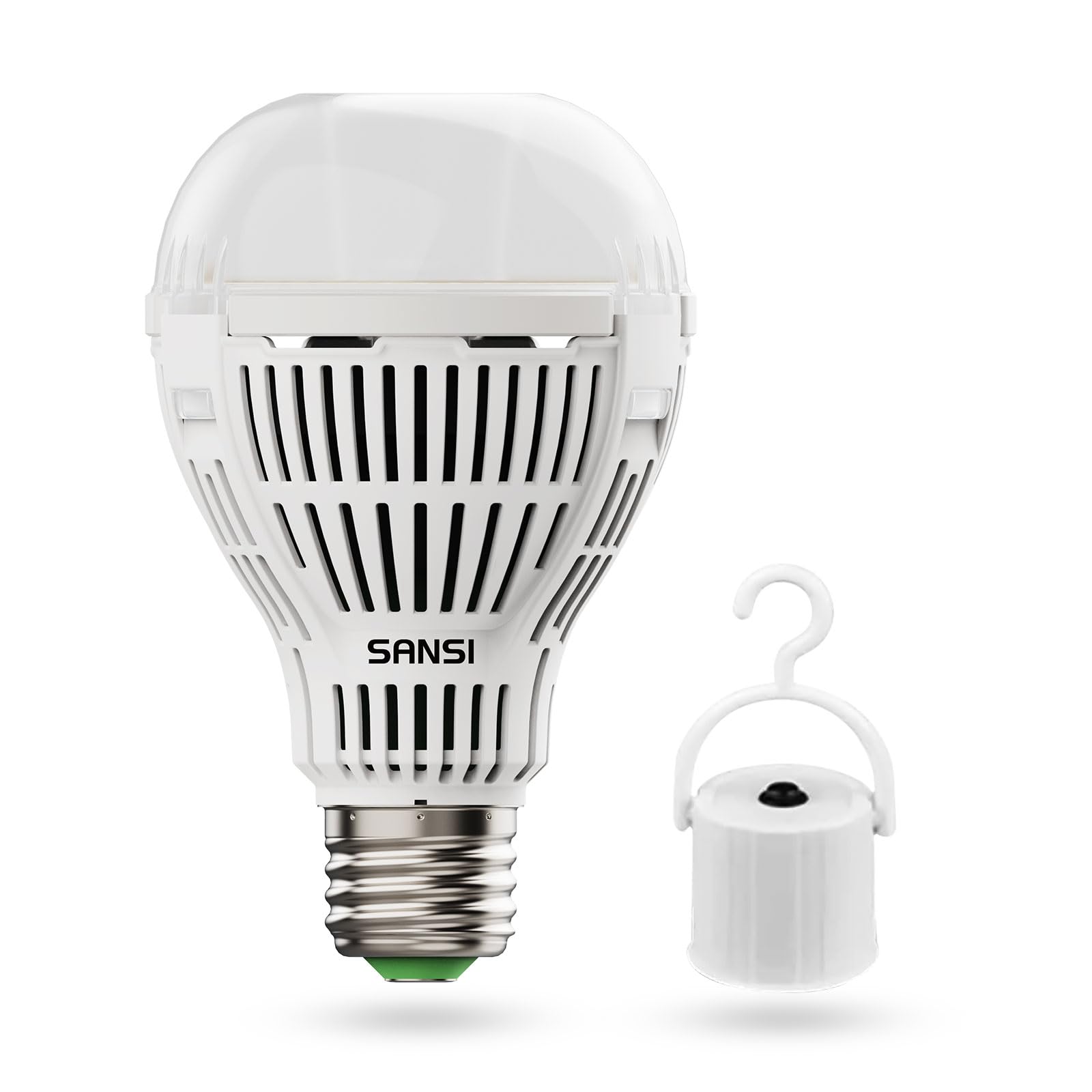 SANSI Rechargeable Emergency Light Bulb, Battery Powered 2000mAh A19 LED Light Bulb, 1800LM 6500K Cool White E26 120W Equiv. 12W Backup Light with Hook for Home Power Outage Camping