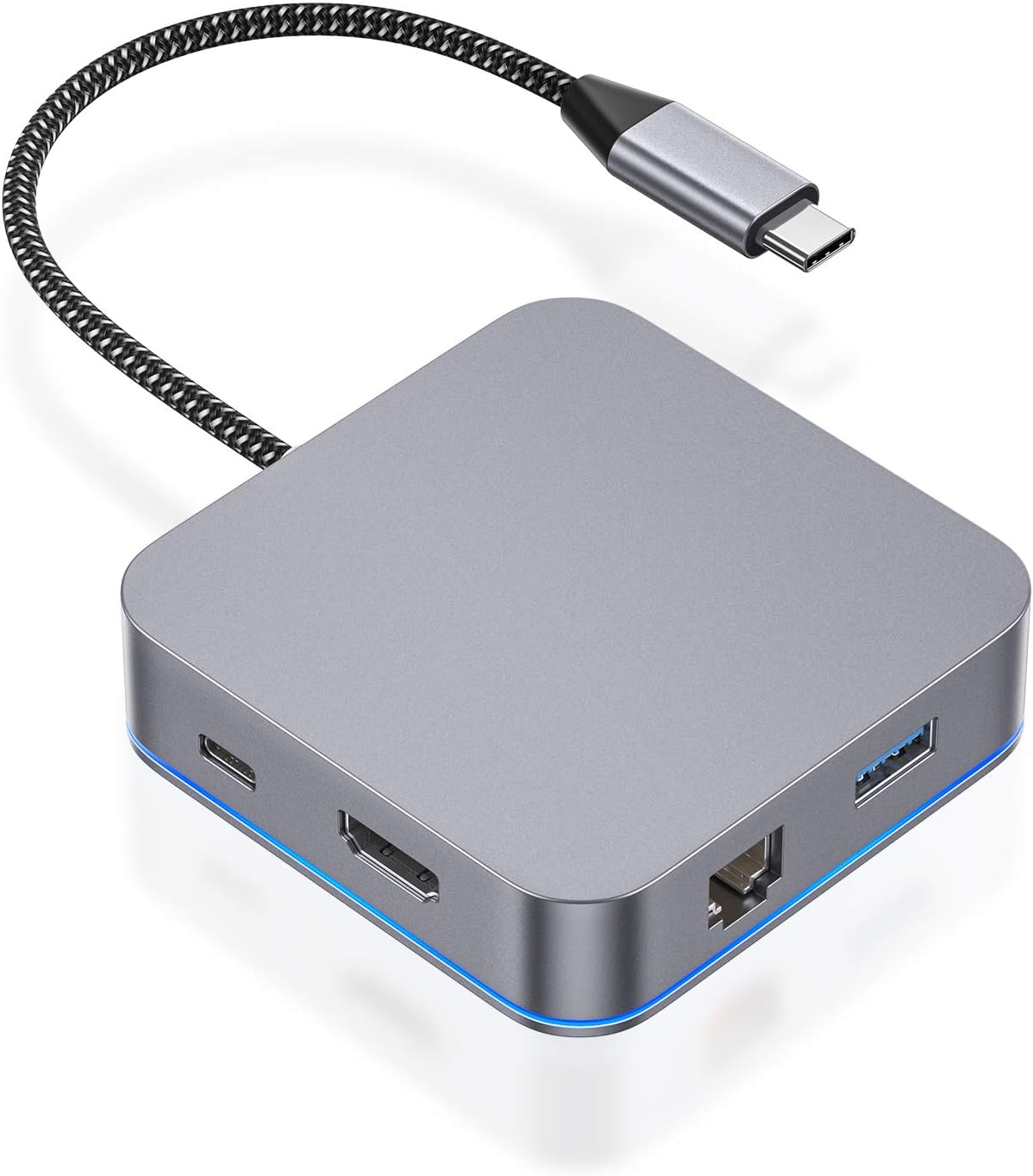 6 in 1 USB C Hub with HDMI, Gigabit Ethernet, USB C Charging, USB 3.0, Aluminum Type C Adapter for Nintendo Switch, 2016/2017 MacBook Pro, Samsung, Huawei Dex Station Dock (grey)