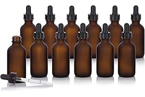 ZBCCEOB 12 Pack Frosted Amber Dropper Bottles, 2oz/60ml Glass Tincture Bottles with Measured Eye Dropper, Leak Proof Travel Bottles for Essential Oils/Chemistry Lab Chemicals/Colognes & Perfumes
