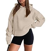 onlypuff Women Hoodies Casual Pullover Long Sleeve Sweatshirt Kangaroo Pocket Drop Shoulder Sweater
