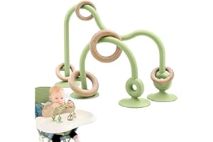 Baby Sensory Suction Toy for High Chair, Food-Grade Silicone Pull String with Wooden Loop, Montessori Educational Toy for Bab