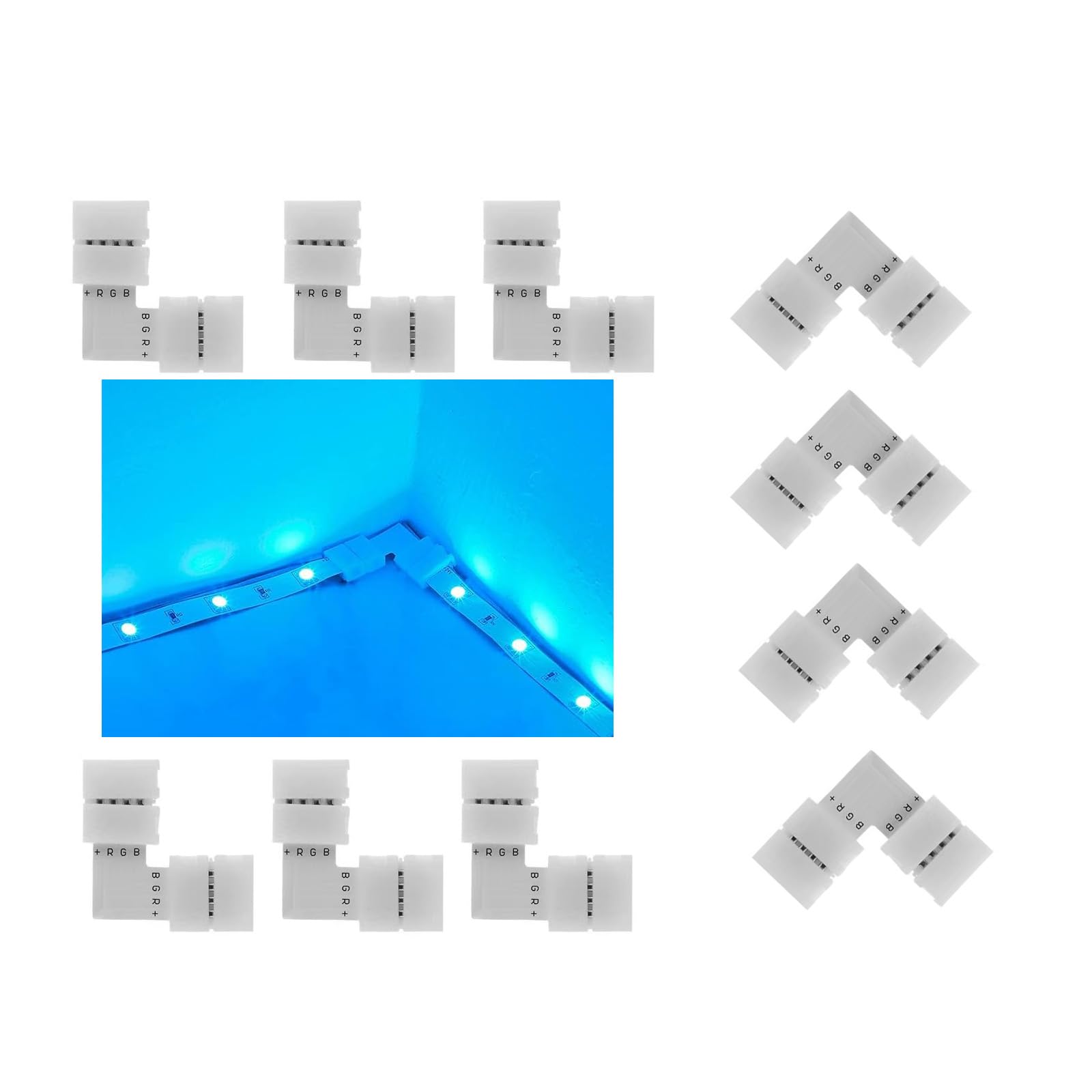 ENQIMAOYI LED Connectors,L Shape 90 Degrees LED Strip Connectors for 4PIN 8mm Width 3535 RGB LED Strip Lights