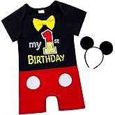 Wosixima Baby Boys Mouse Costume One-Piece Suit 1st Birthday Bowtie Short Sleeve Shorts Pants Bodysuit Mouse Headband