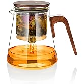 ZENS Magnetic Tea Pot, Enchanted Glass Teapot with Infuser and Magnetic Suction Lid for Mess-Free Loose Tea Diffusers, Walnut Wood Handle, Tea Lovers Gifts