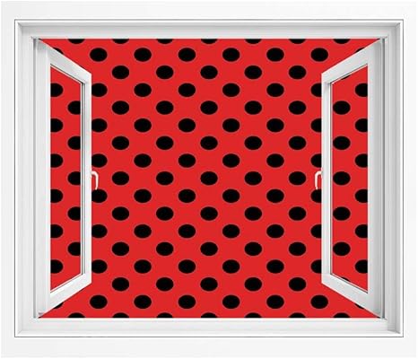 Amazon 赤と黒 偽窓ステッカー 絵画風 Pvc壁紙 1x80 Cm レトロなビンテージポップアートテーマ古い60年代50年代ロッカーに触発された大胆な水玉画像 窓の景色 目の保養 癒し 気分転換 S色 ウォールステッカー オンライン通販