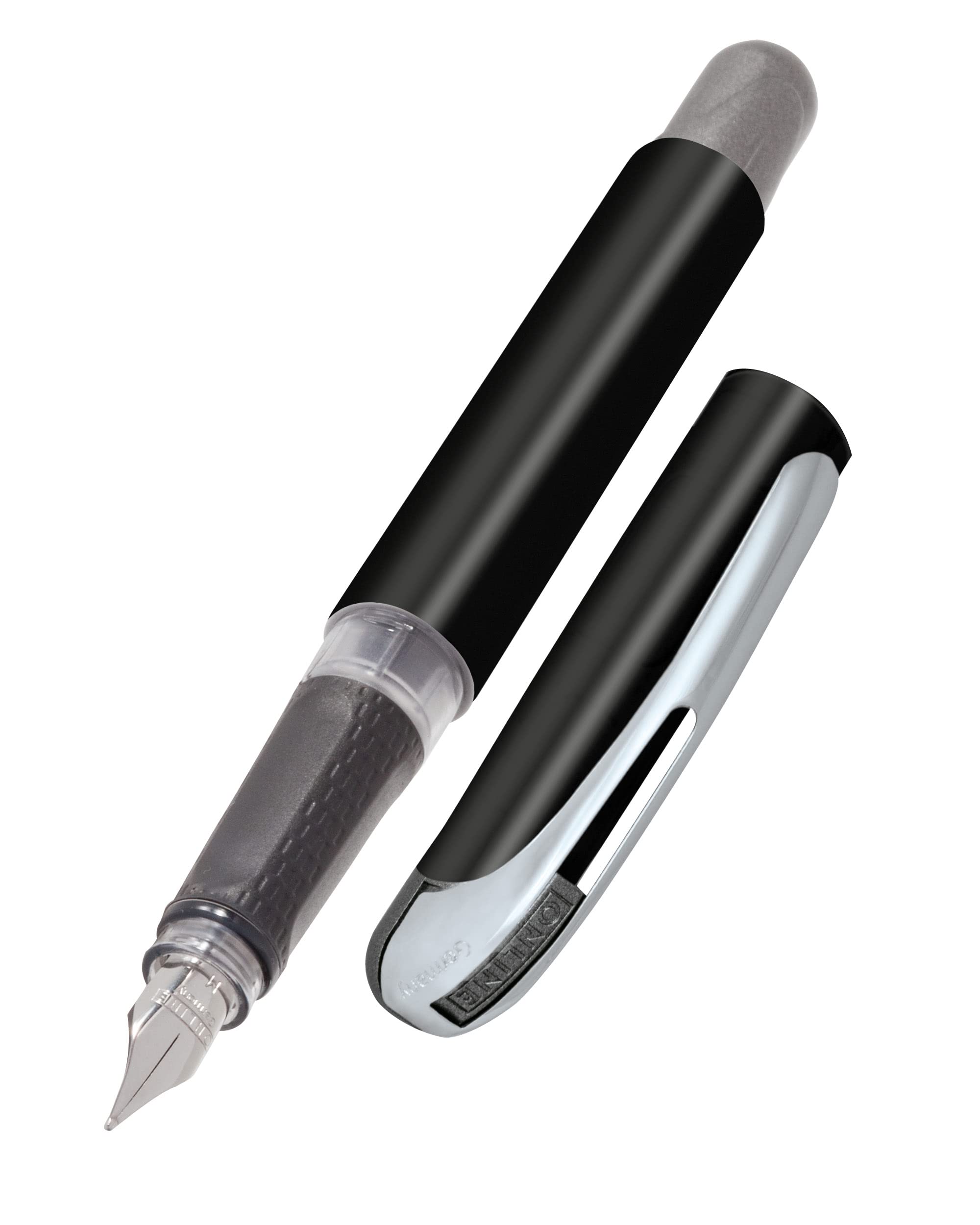 Ergonomic fountain pen for school/college - ONLINE College Black - solid medium nib, soft grip part, for standard ink cartridges, refillable, ideal for beginners/pupils/students