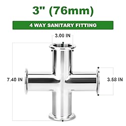 TAISHER 1PCS 304 Stainless Steel 3" Tube OD 4 Way