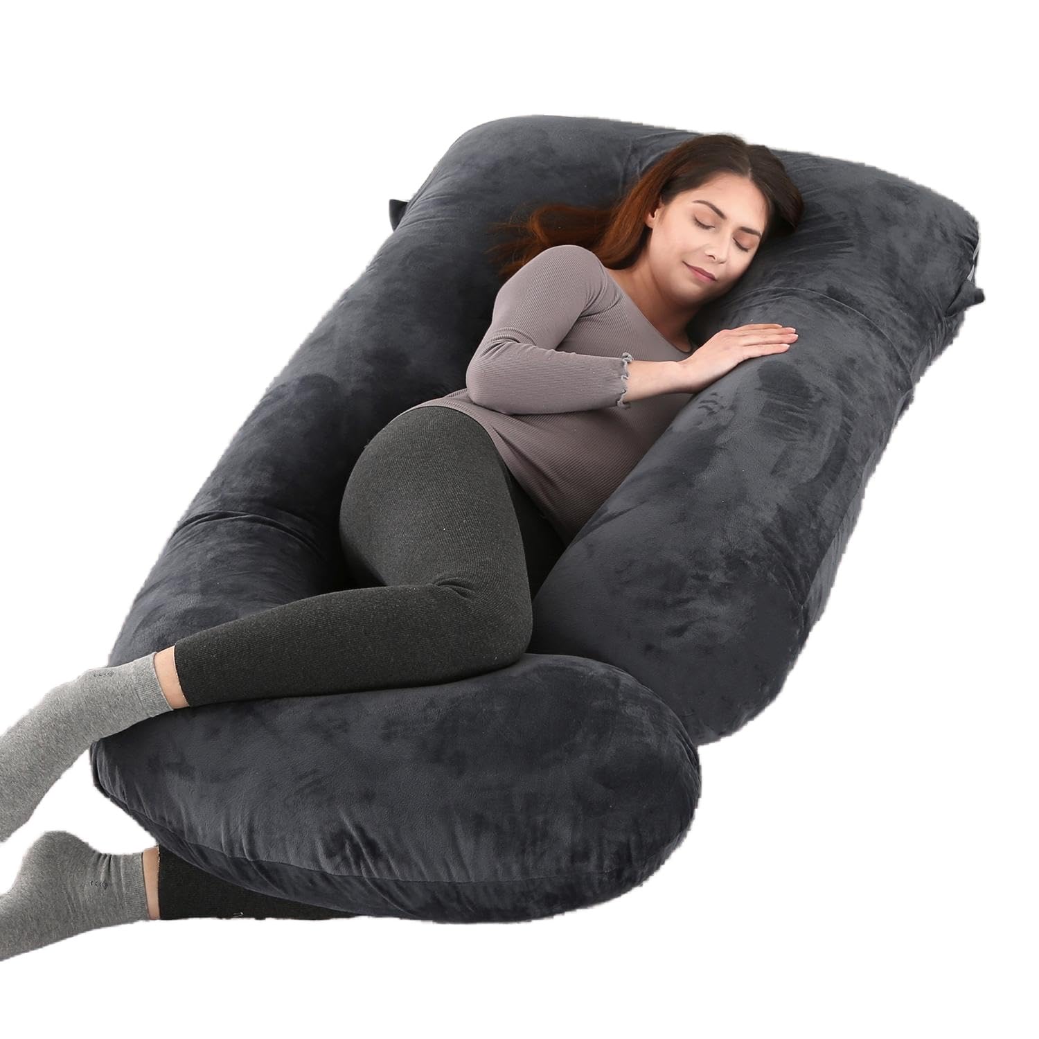 Photo 1 of ALLOPERA Pregnancy Pillow, Full Body 57 Inch Maternity Pillow with Removable Washable Cover - Sleep Support for Legs, Back, Neck, Shoulder, HIPS, Belly for Pregnent Women, Black Grey Velvet Cover