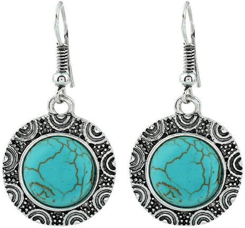 ANDAY Vintage Nation Tibet Silver Round Turquoise Cameo Hook Dangle Earrings