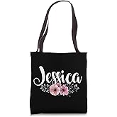 Jessica Name Personalized Floral Pink Black Women Girls Gift Tote Bag