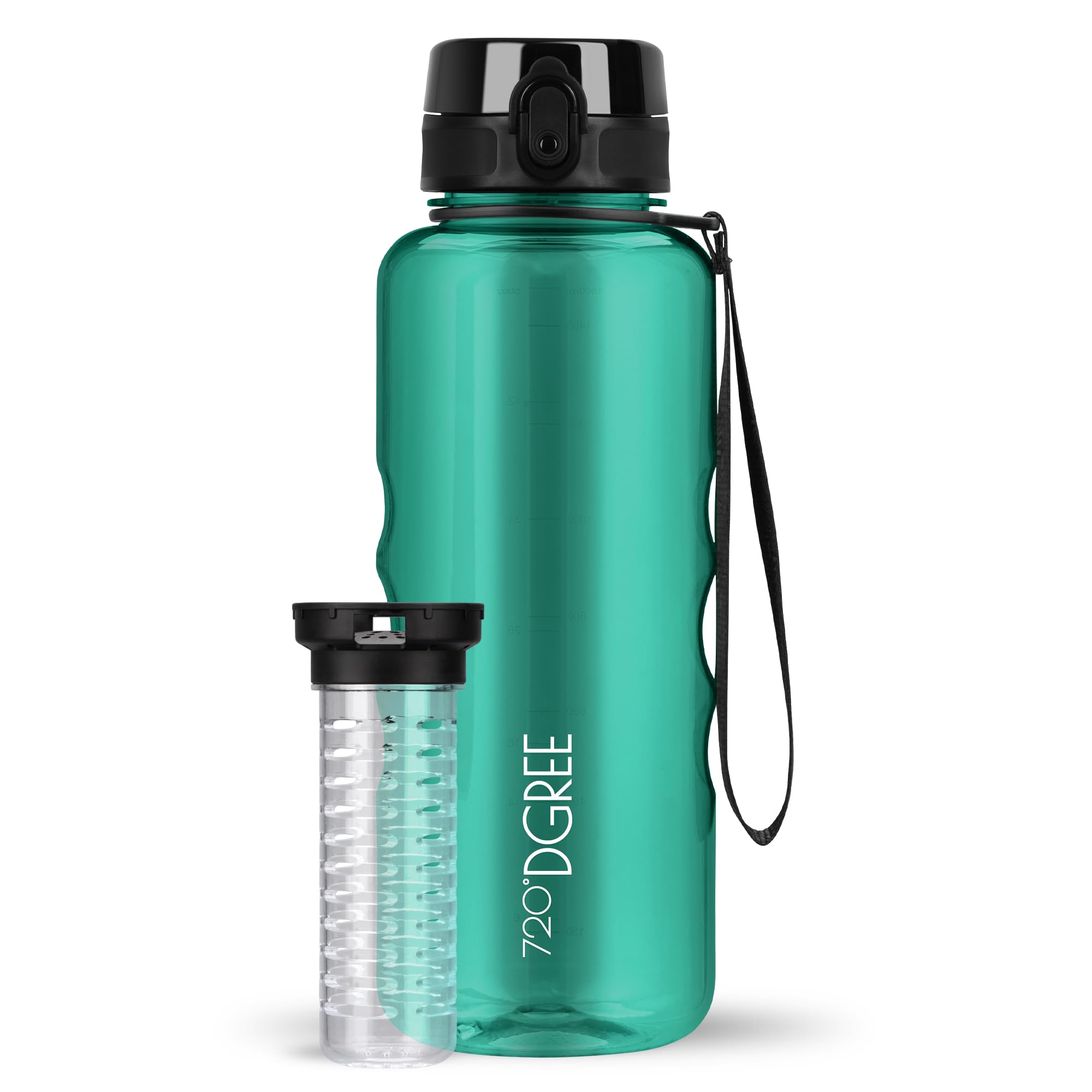 720°DGREE Water Bottle “uberBottle“ - 1.5 L crystalClear +Fruit-Infuser - BPA-Free Tritan, Leakproof, Reusable Drinking Bottle - Sports Bottle for Gym, Fitness, Hiking, Travel, School, Office