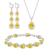 LMXXVJ Necklace Long Earrings Bracelet Set, White Gold Plated Created Blue Sapphire Jewelry Set Wedding Party Gift Jewelry for Women Bridal Bridesmaid