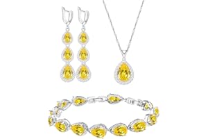 LMXXVJ Necklace Long Earrings Bracelet Set, White Gold Plated Created Blue Sapphire Jewelry Set Wedding Party Gift Jewelry for Women Bridal Bridesmaid