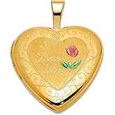 JewelryWeb 14k Solid Yellow Gold Polished and Satin With Enamel 16mm I Love You Rose Heart Locket Locket Necklace for Women