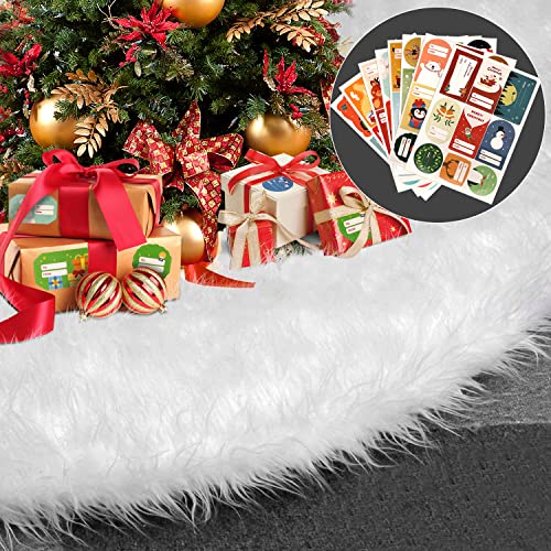 Christmas Tree Skirt, YAYII 48 Inch White Plush Faux Fur Classic Xmas