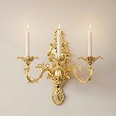 ZOOYOO Gold Wall Candle Holder,Victorian 3-Arm Metal Candelabra Sconce,Antique Iron Wall Mounted Candlestick for Living Room,
