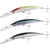 Dr.Fish 3 Pack Minnow Jerkbait 13ft Deep Diving Saltwater Hard Lures, Fishing Trolling Lures Freshwater Fishing Plugs Mackerel Bluefish Bass Trout Walleye