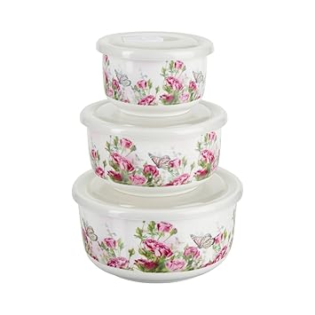 TRI Porzellanschüssel-Set 6 Teile,Servierschüssel Mikrowellenschüssel, Porzellan, 3 Größen 250 ml 500 l & 700 ml, Blumenprint