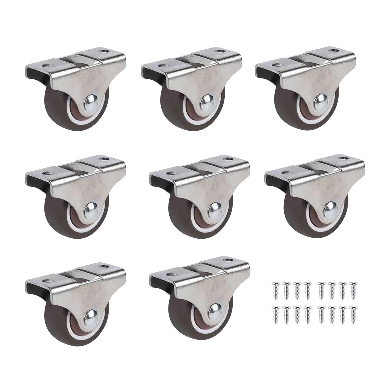 Silent Ball Bearing Mini Caster Wheels with Screws,Metal Fixed Plate TPE Rubber Low Profile Caster Wheels for Furniture Rolling Cabinet Drawer Toy Cart (1.25 inches, 8)